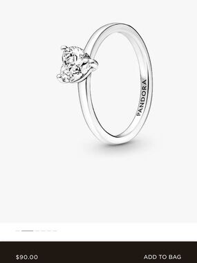 Pandora Silver Heart-Cut Solitaire Ring with Clear Stone